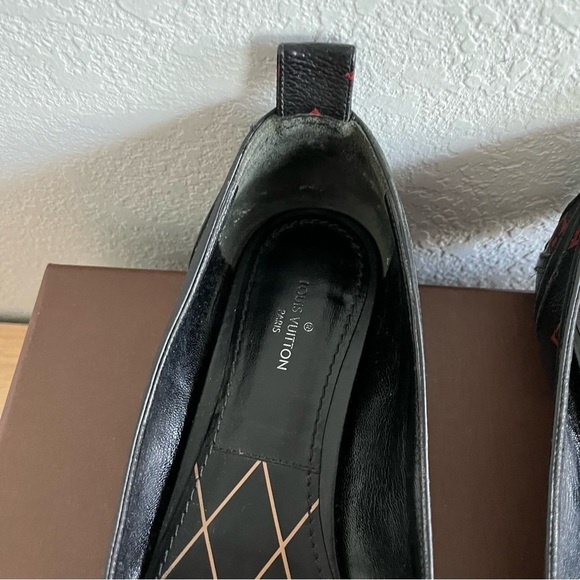 LOUIS VUITTON sz 36.5 6.5 INFRAROUGE Ballet Flats Black Red Monogram Canvas - Picture 4 of 16
